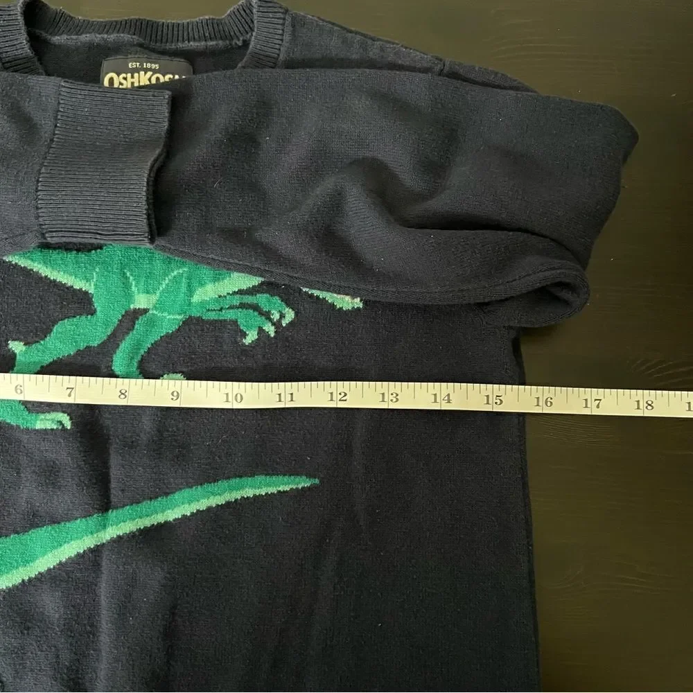 OshKosh B'Gosh Sweater Boys Size 8 Navy Blue Dinosaur Dino Crew Neck Cotton
